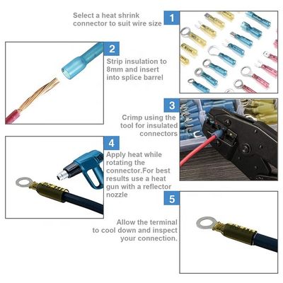 220 Stück PE Doppel-Stoßverbinder Schrumpfschlauch-Terminal Isolierte Crimp-Wärmeschrumpf-Drahtverbinder-Kit